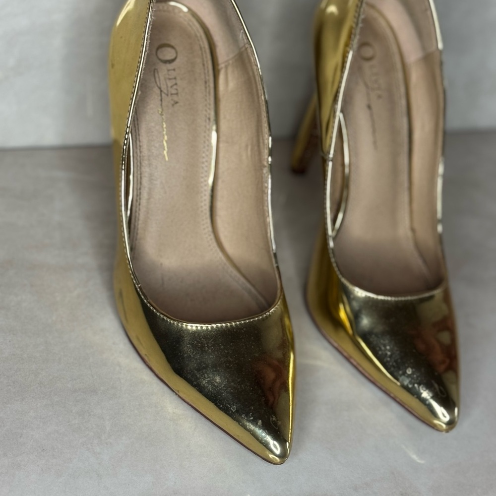 Gold Pointed-Toe Stiletto Heels